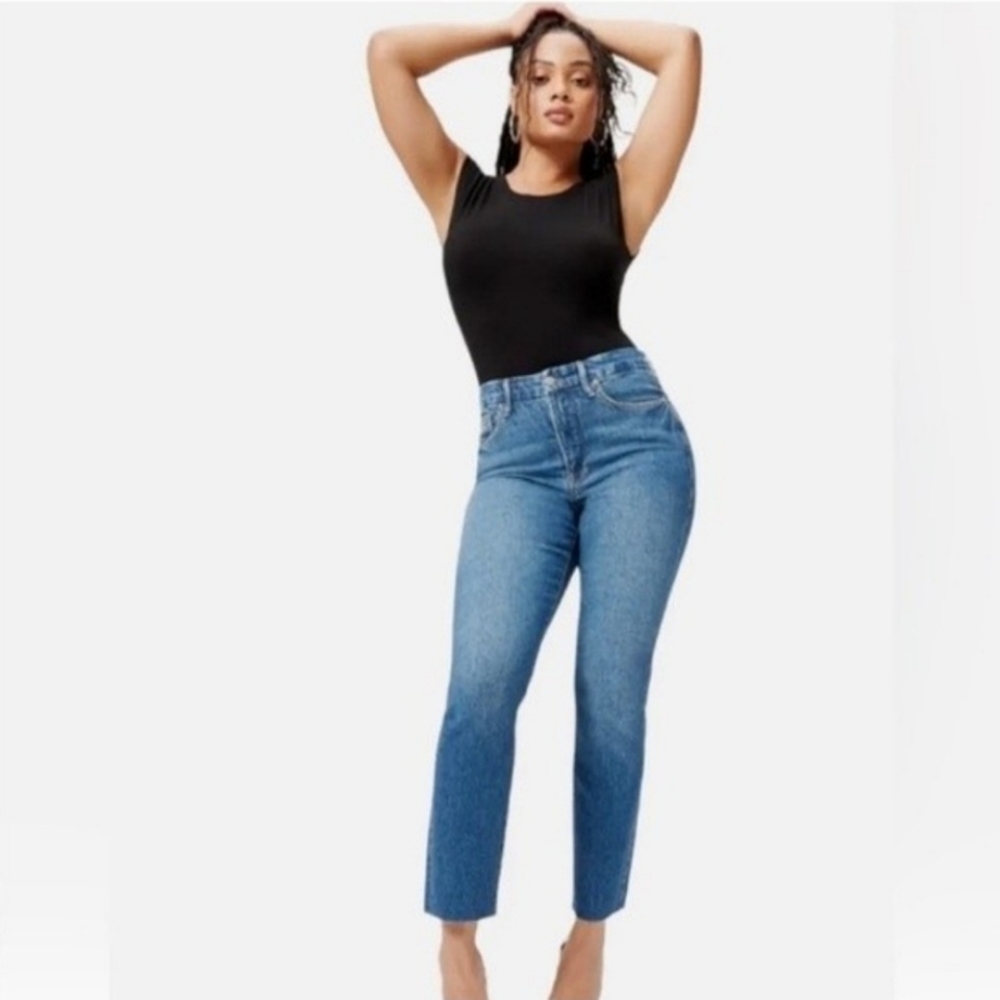 Good American Good Classic High Rise Skinnyish Jean sz 8 / 29 Raw Hem 27" L New